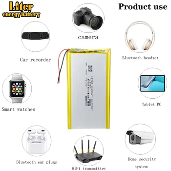 Batteria agli Ioni di Litio Polimerica 3.7V, 12000mAh 9068130 9070130 per Smartwatch, GPS, Cellulari, Altoparlanti