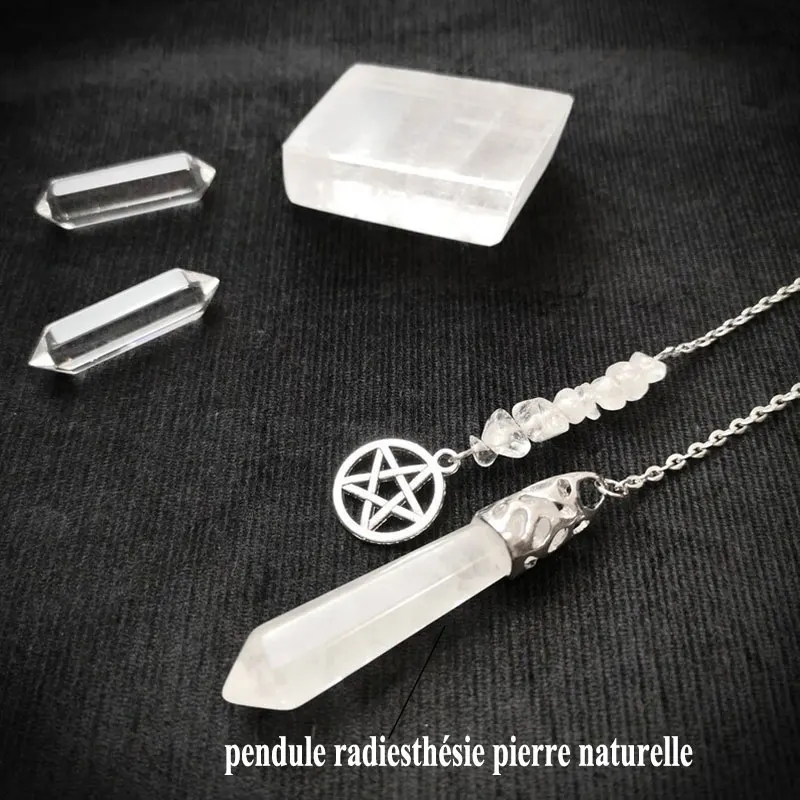 pendule radiesthésie pierre naturelle , pendule spirituel veritable  de questions Pendentif en Quartz Blanc Clair cristal pierres précieuses  , Étoile de FC, Hexagramme, divinatoire spiritualité esoterisme X190