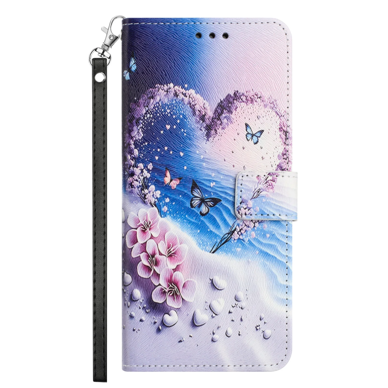Floral Leather Flip Phone Case with Strap - Fashionable Protective Cover