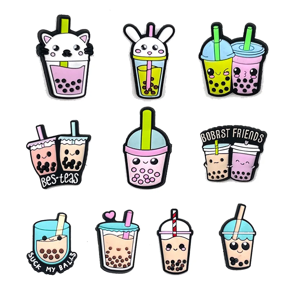 

Hot Sales 1-10Pcs Bubble Tea Shoes Charms Accessories Drinks Kids Garden PVC Shoe Buckle Decorations Fit Backpack