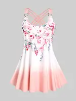 Rosegal Womens Plus Size & Curve Ombre Color Floral Print Crisscross Modest Tankini Swimsuit - Image 2
