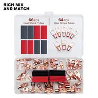 130PCS แหวนทองแดง Terminal ลวด Lugs ชุด SC6-35 Lug Bare สายจีบ/บัดกรี Connector Terminal 66 ท่อหดความร้อน 4