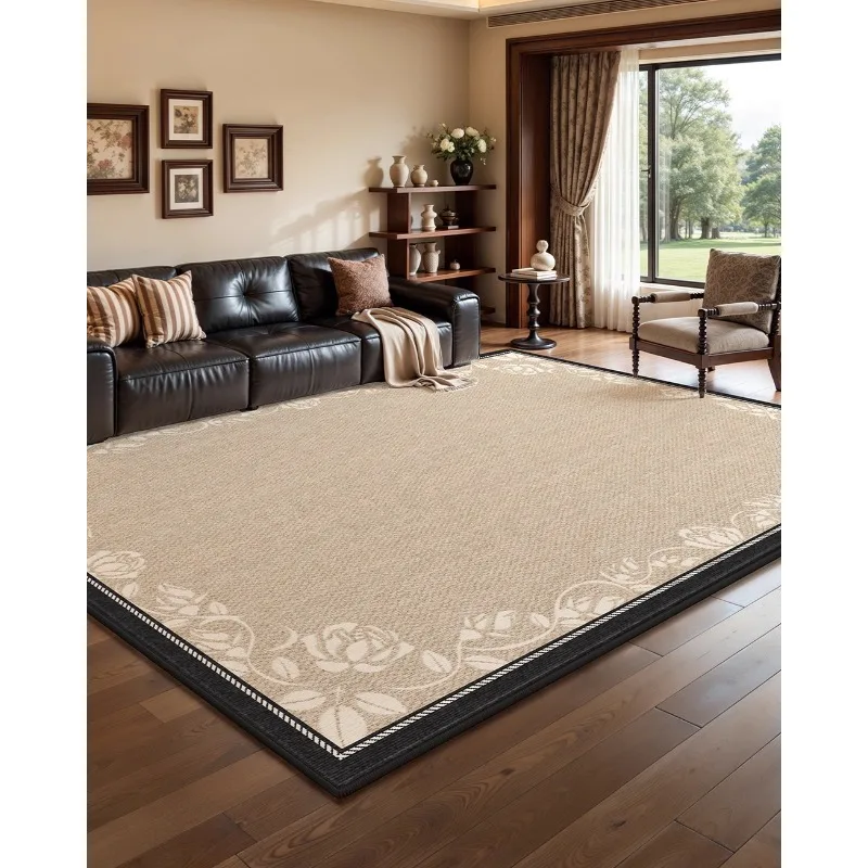 French Retro Living Room Carpet Floral Trim Line Creative Art Design Bedroom Rug Home Decoration Sofa Coffee Table Mats 러그 Tapis