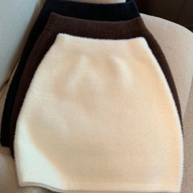 Mini jupe en fourrure de vison tricotée pour femme hiver – Image 3