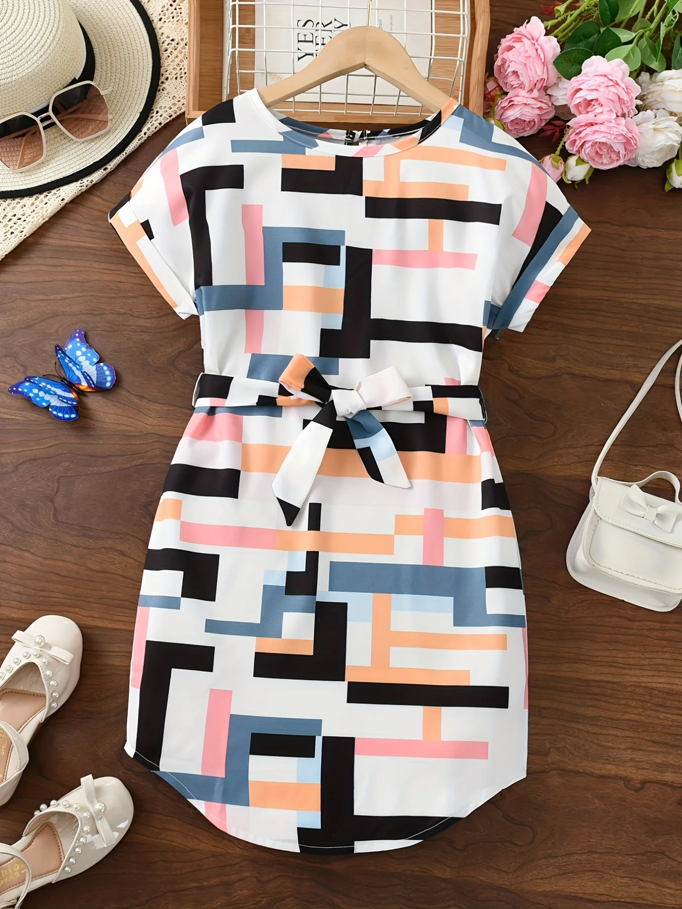 여아용 콜드 숄더 셔레드 프릴 트림, 프릴 밑단 공주 원피스, 파티 해변 휴가, 어린이 여름 옷 