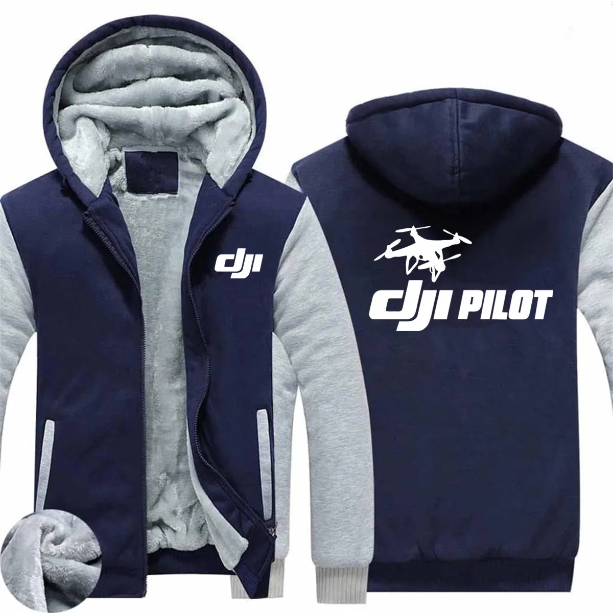 

Autumn Winter Wool Fleece Warm Zipper Thick Man Hooded Hoodies Sweatshirts Dji Pilots Streetwear Men Coat Jacket Large Size