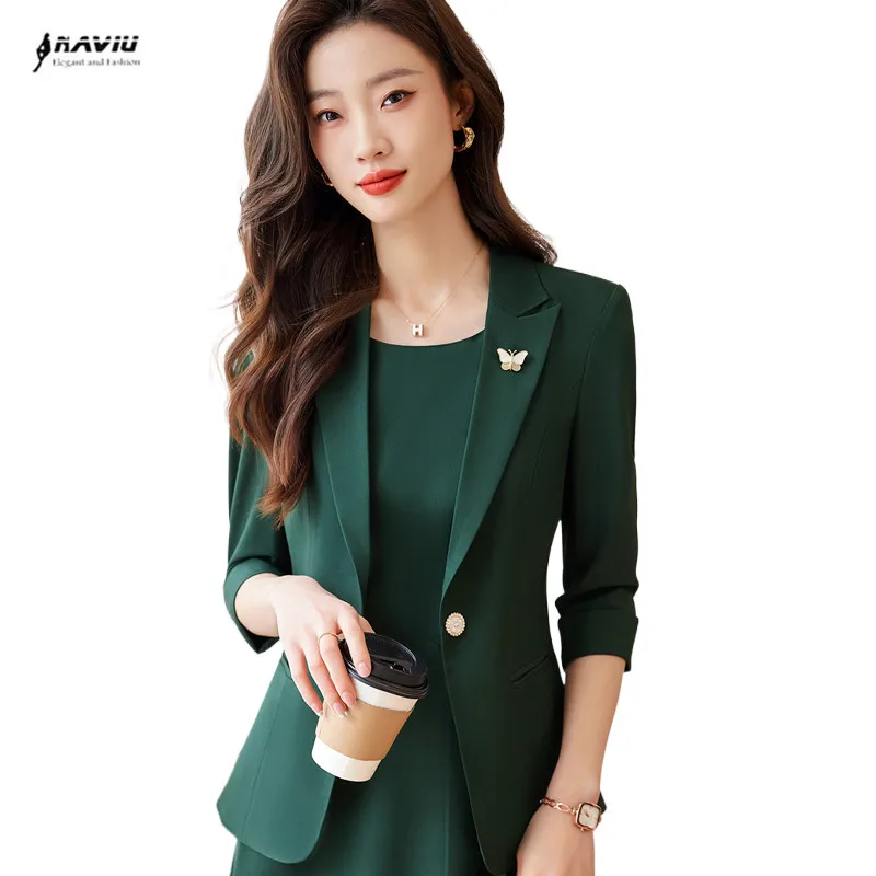 

NAVIU Office Ladies Blazer For Women Spring Summer 2024 New Solid Single Button Slim Formal Jacket Coat Green Black Khaki Blue