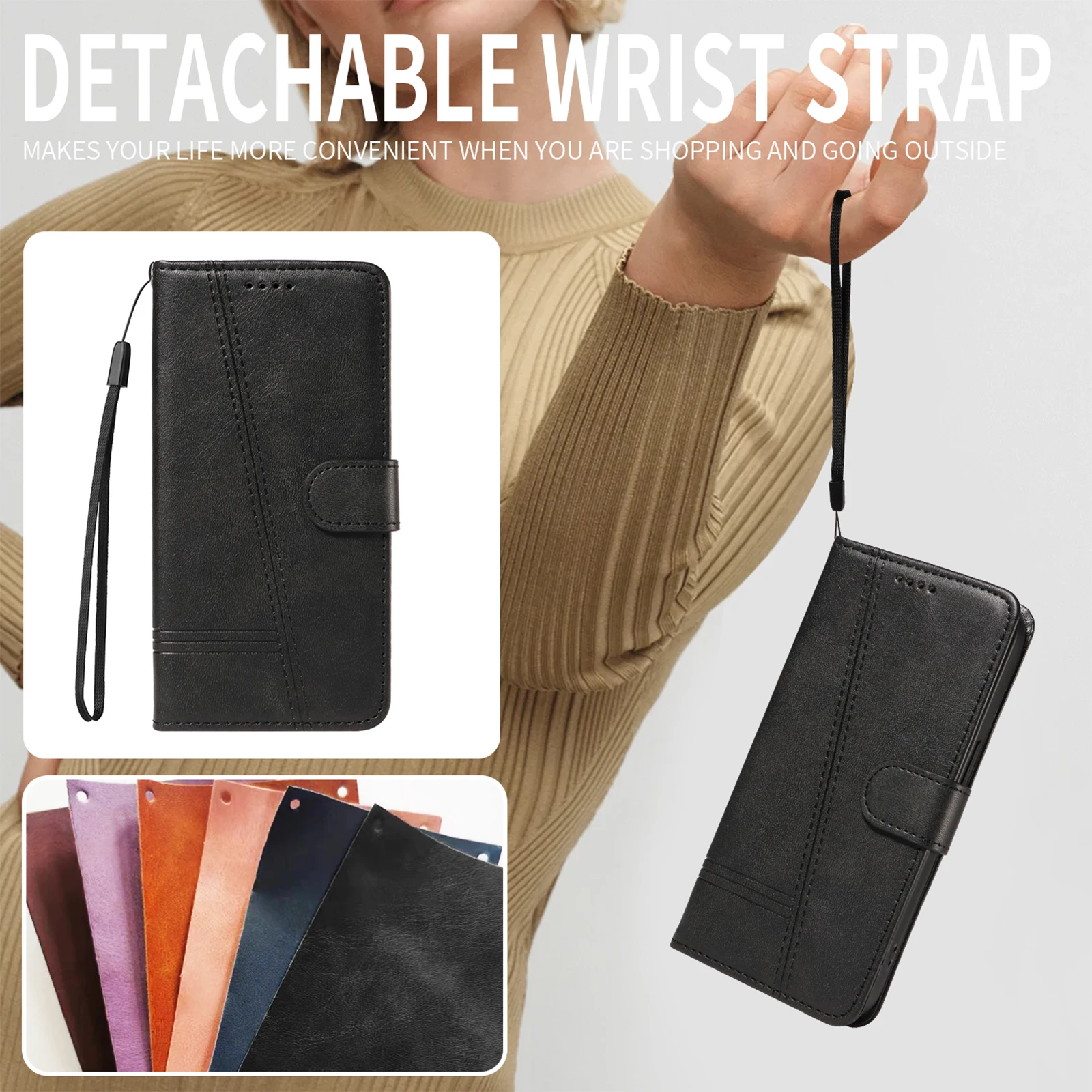 Retro Lines Leather Flip Wallet Case with Stand and Card Slot