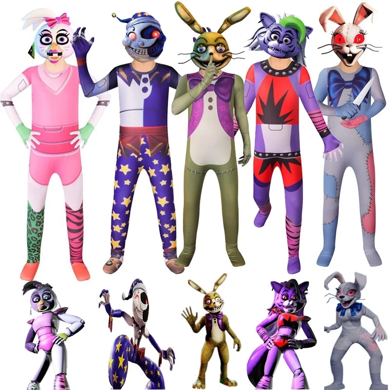 2023-2021 Fancy Halloween Costume For Kids Maiyaca Five Nights At Freddy' ;s Jumpsuit Cosplay Fnaf Freddy Anime Christmas Gift For Kid