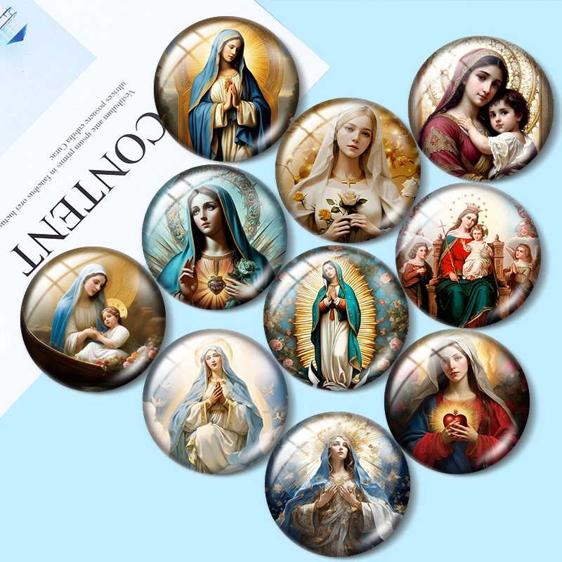 

Holy Mother of Mercy 10pcs mixed 12mm/18mm/20mm/25mm Round photo glass cabochon demo flat back Making findings