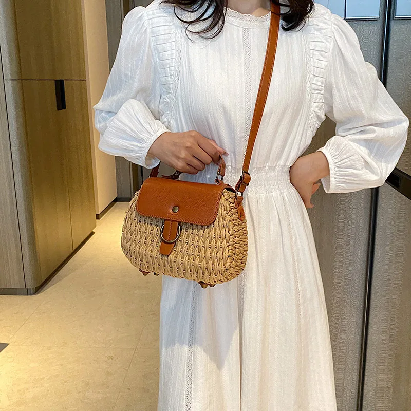Women Casual Crossbody Summer Handmade Straw Bag Luxury Design Handbag Lady Tote Vacation Beach Bag Rattan Leisure Shoulder Bag