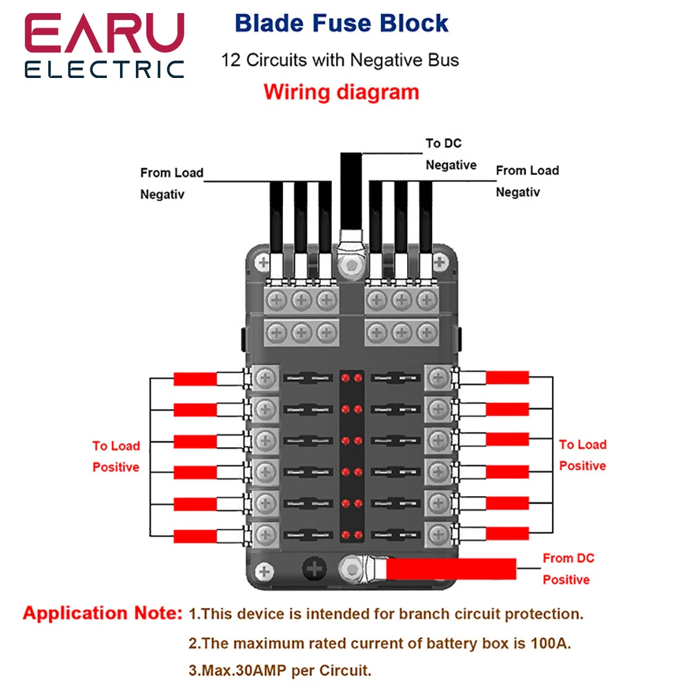 EARU CS-1469A1 6/12 Way Blade Fuse 12-24V Car Boat Fuse Box Holder With Plastic Cover For Power Panel Board Camper RV Accessorie - Image 2