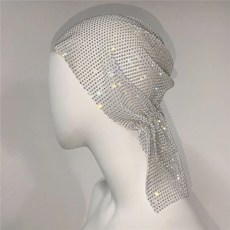 Rhinestone Head Scarf for Women Bling Hats Sparkle Hair Cap Hat
