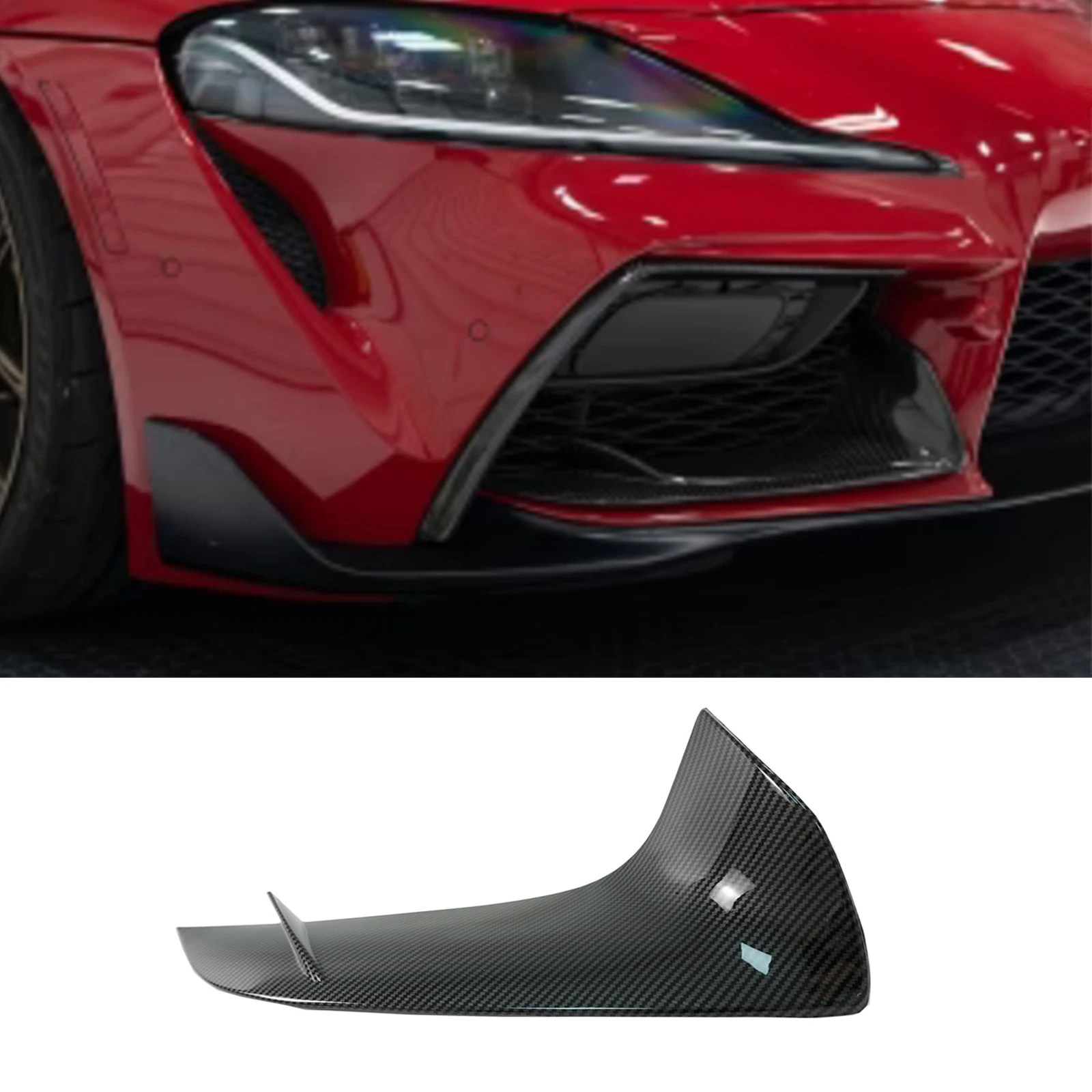 Toyota Supra GR A90 A91 2020-2024 프론트 범퍼 트림 커버, 광택 블랙, 탄소 섬유 스타일, 자동차 액세서리 바디 키트, 1 쌍