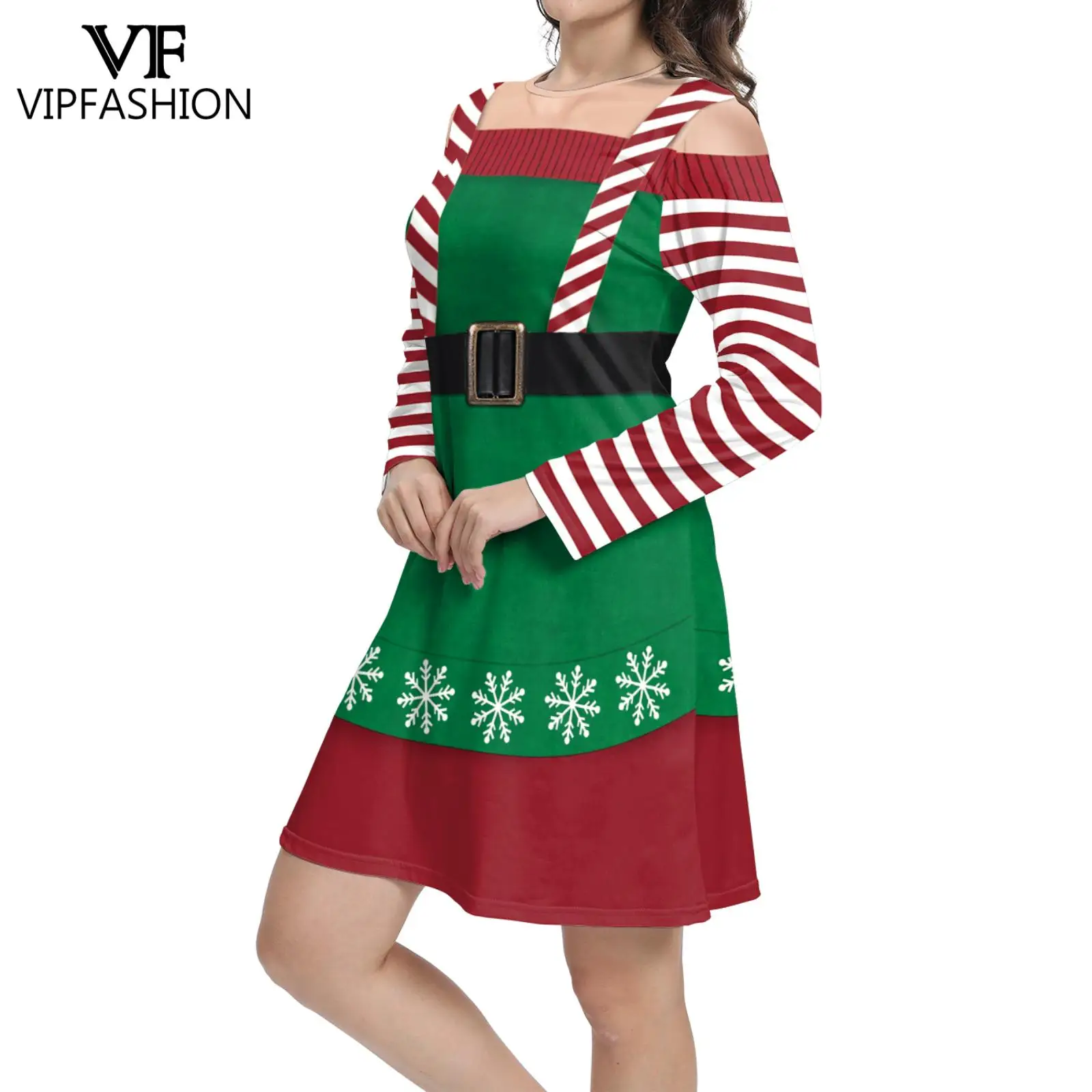 VIP FASHION Elf Dwarf Cospaly Dresses for Women 3D Printed Christmas Party  Dress Fancy Xmas Costume Long Sleeved Holiday Clothes - AliExpress 200000532