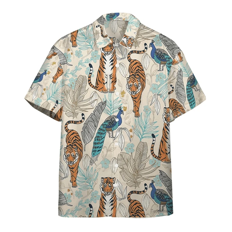 thumbnail image 1 of Camisa hawaiana personalizada con diseños geniales a la moda para hombres, blusas casuales de verano con estampado 3D de tigre, de manga corta, para playa, estilo Harajuku para niños, 1 of 4