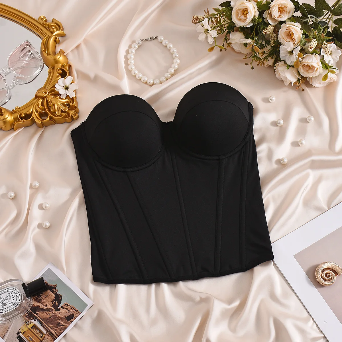 Damen Kurzes Overbust-Korsett-Top Einfarbiges Crop-Top Bauchkontrolle Shapewear Schlankheits-Bodyshaper Stahlknochen-Bustier-Weste – Detail 24