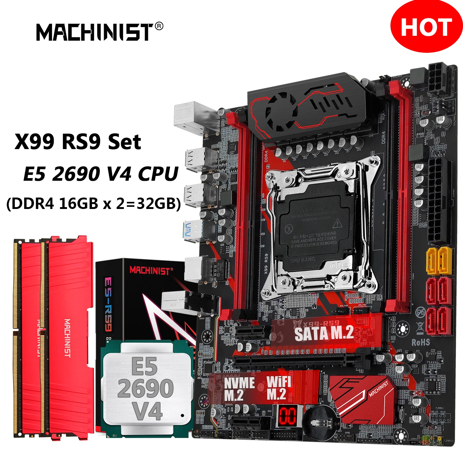 MACHINIST X99 комплект материнской платы Xeon E5 2690 V4 ЦП LGA 2011-3 32 Гб DDR4 ОЗУ 2133 МГц NVME/SATA M.2 USB 3,0 RS9 четыре канала