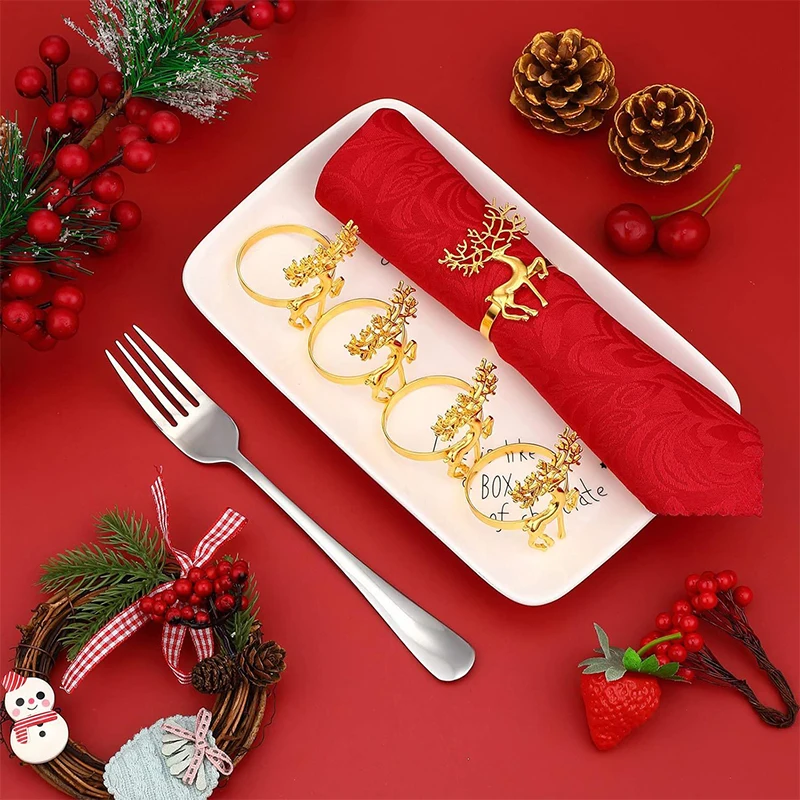 Christmas Napkin Rings Gold Reindeer Used For Holiday Parties Christmas Wedding Thanksgiving Home Dinner Table Decoration 2