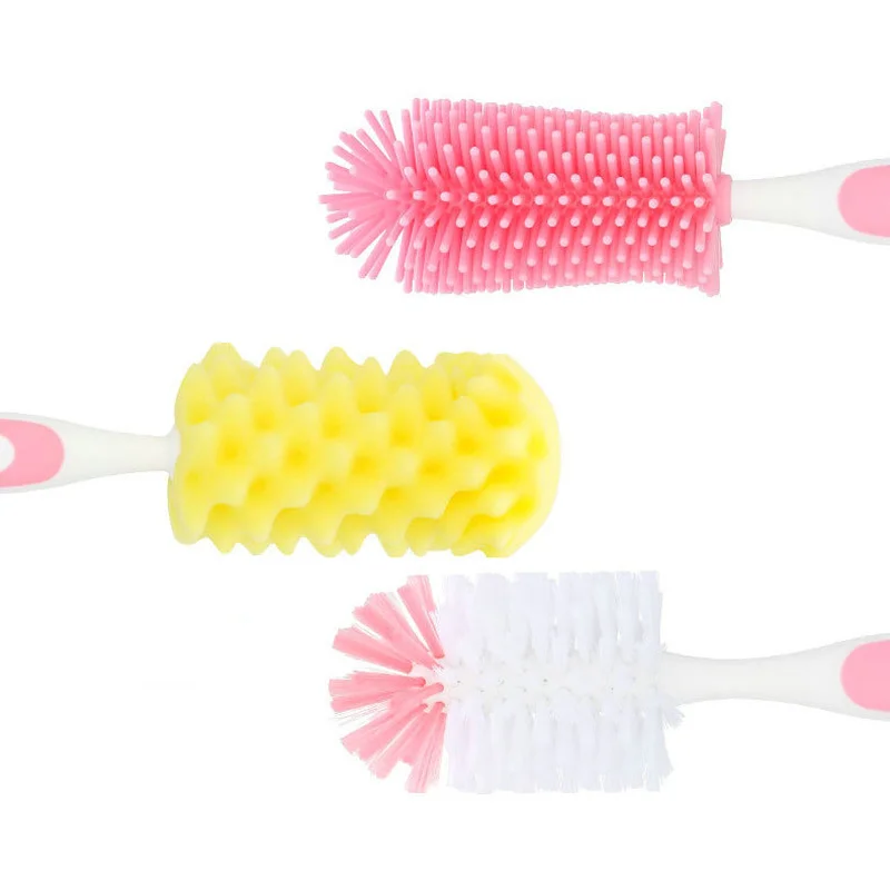 Baby Sponge/Nylon/Silicone Bottle Brush 360 Degree Rotation Cleaning Brushes Set