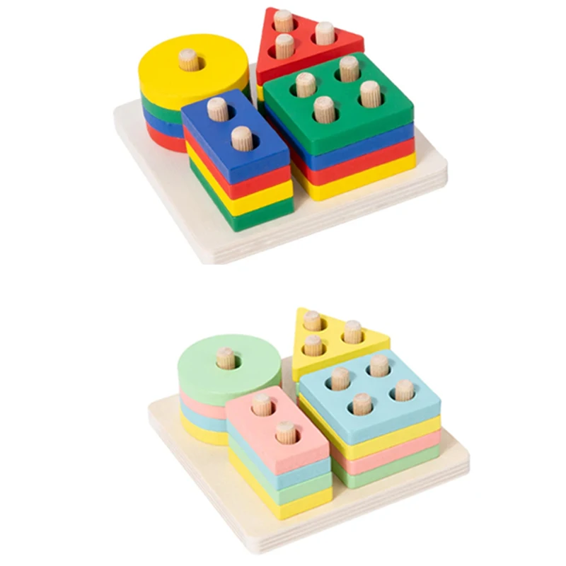 

Montessori Wooden Sorting and Stacking Toys Educational Learning Preschool Color Recognition Shape Sorter Puzzles for Kids Gifts