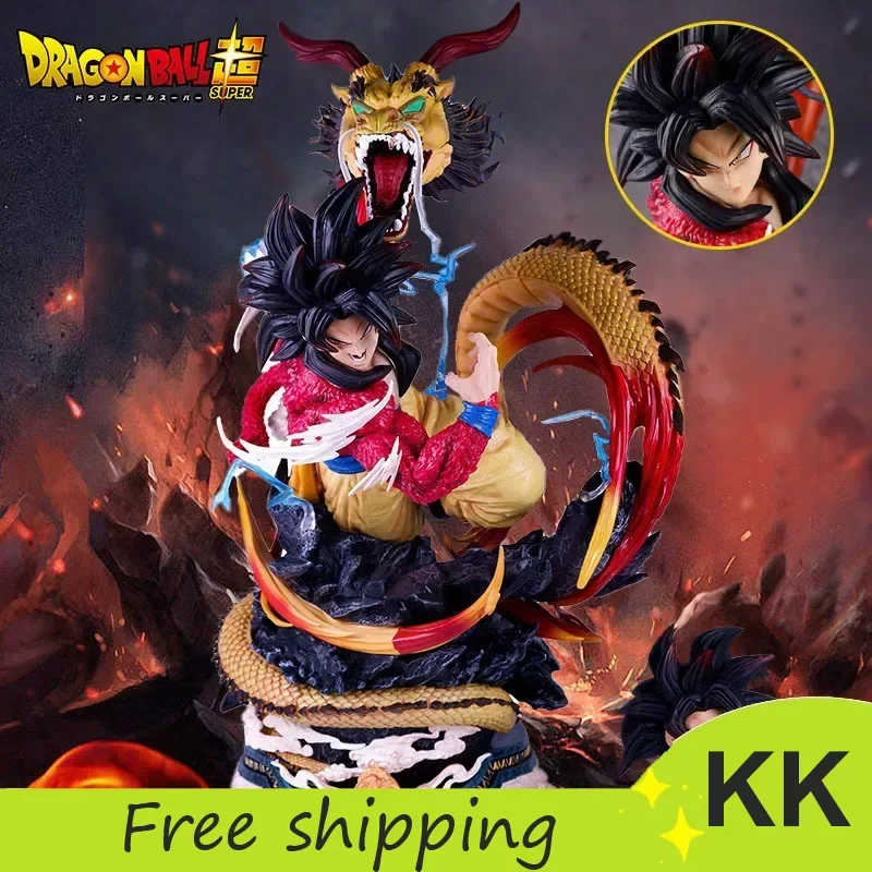 

45cm Dragon Ball Anime Figure Son Goku Super Saiyan 4 Dragon Fist Break Out Double-headed Eagle Collection PVC Model Gift Toys