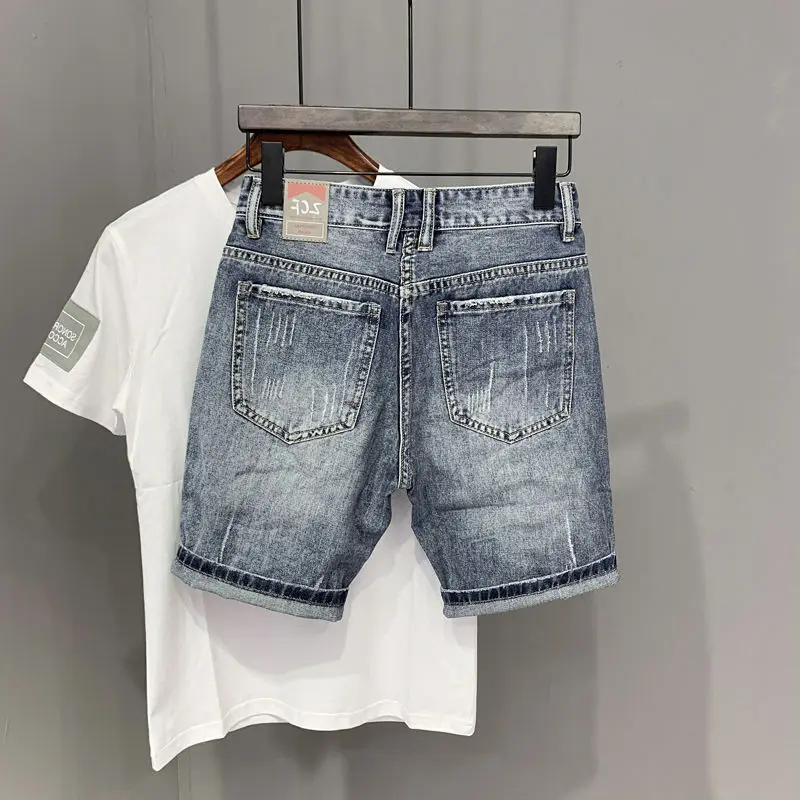 22 Year Denim Shorts Men's Summer Korean Style Printed Korean Style Casual Pants