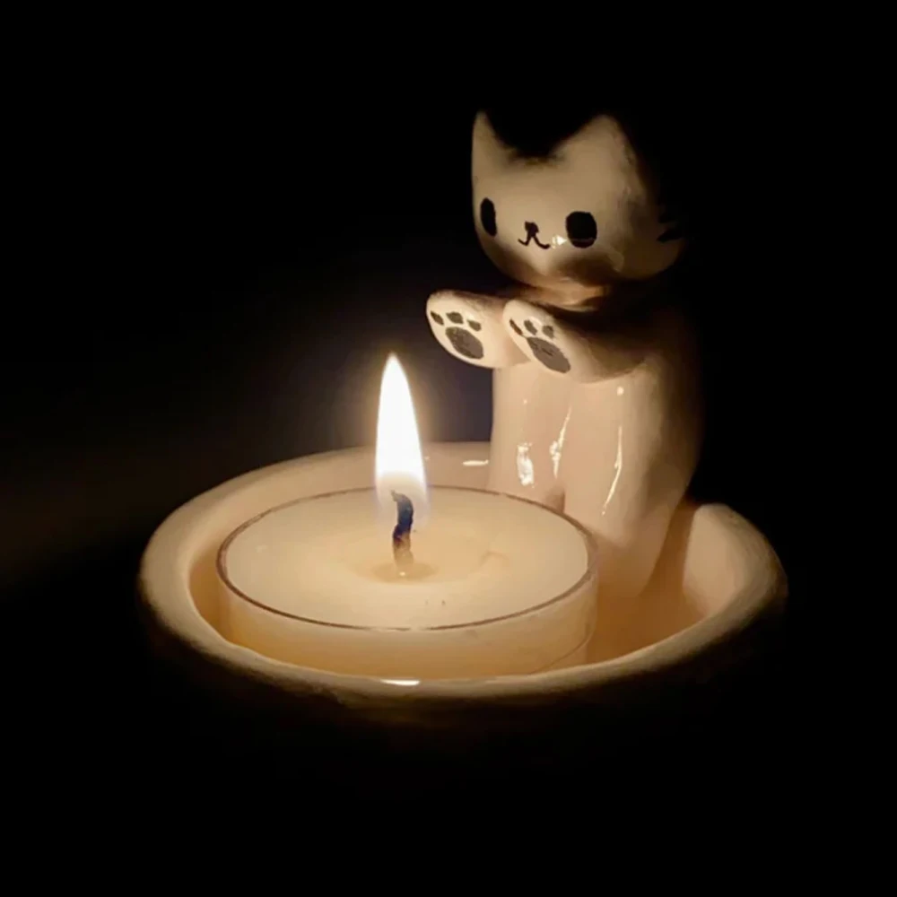 Cute Cat Candle Holder,Cute Kitten Candle Holder Room Home Decor Living Romantic Candlestick Holder Birthday Dinner Decoration