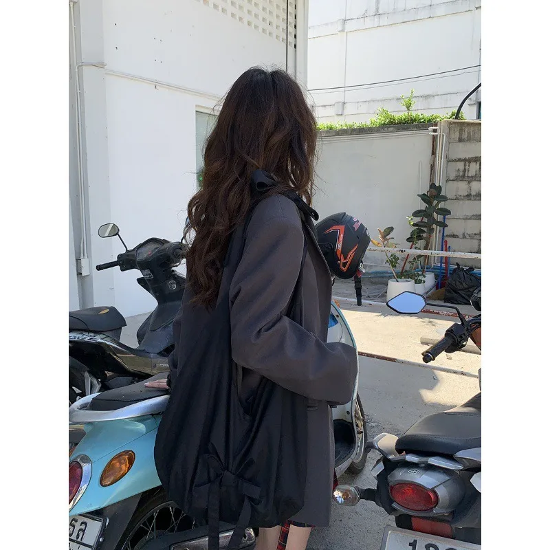 Xiuya Pink Sweet Shoulder Bag for Women Canvas Elegant Korean Style Fashion Crossbody Bag Bow Large Capacity Female New Handbag