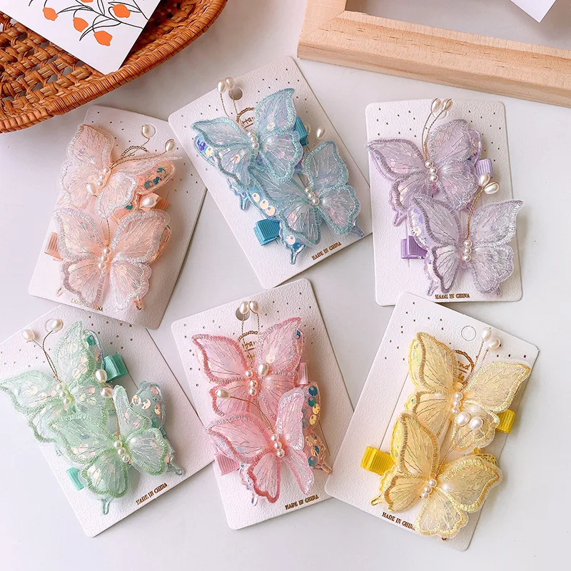 2pcs neue schöne Prinzessin bestickte Schmetterling Mädchen Haarnadeln Kinder Kopf bedeckung Haar griff Haars pangen Haars pangen Haarschmuck