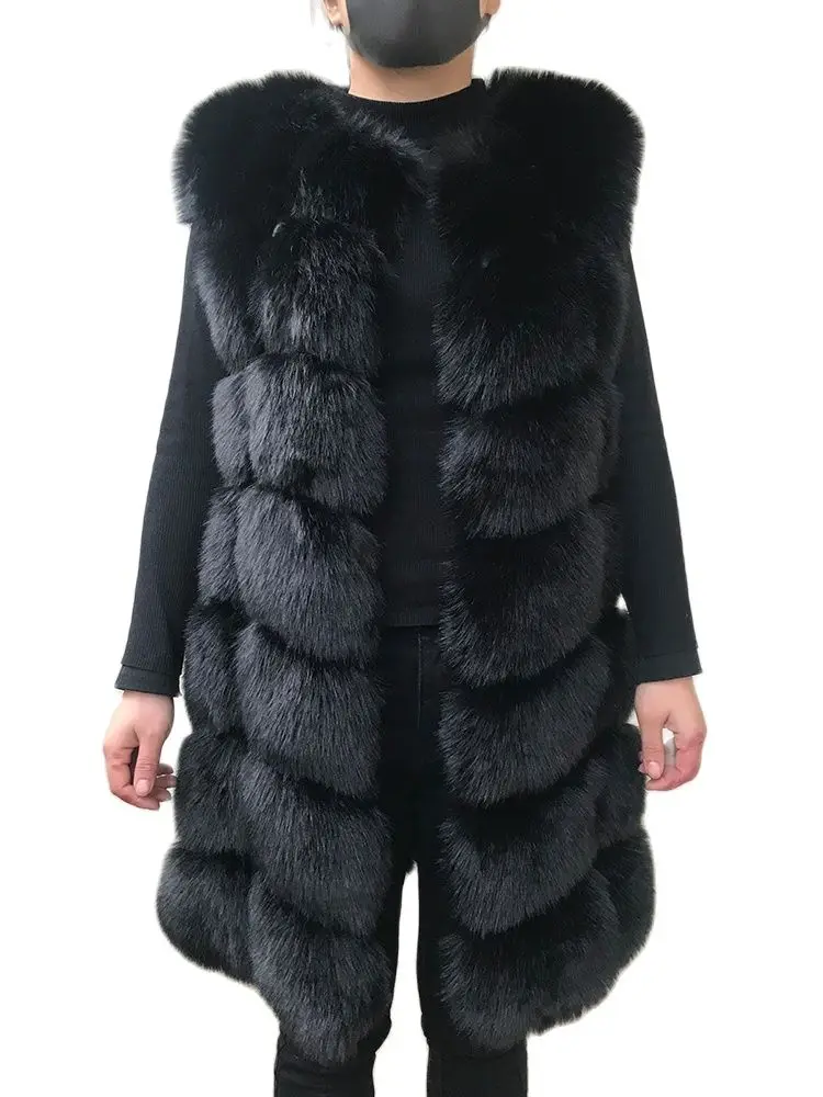 

HJQJLJLS 80 Cm Faux Fur Vest 2021 Winter Women Thick Warm Faux Fox Fur Sleeveless Coat Female Fluffy Artificial Fur Coat Jacket