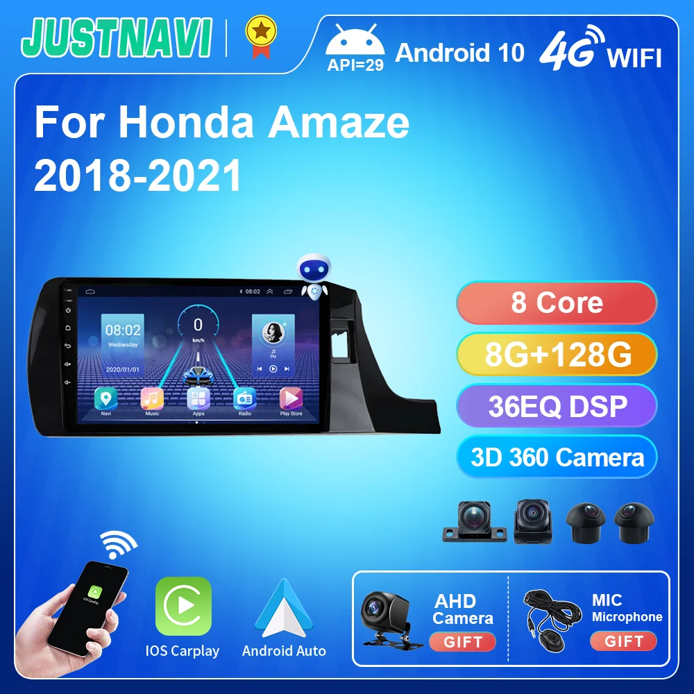 

JUSTNAVI Car Radio Stereo Multimedia For Honda Amaze 2018-2021 Android Video DSP Player Autoradio GPS Navigation Tape Recorder