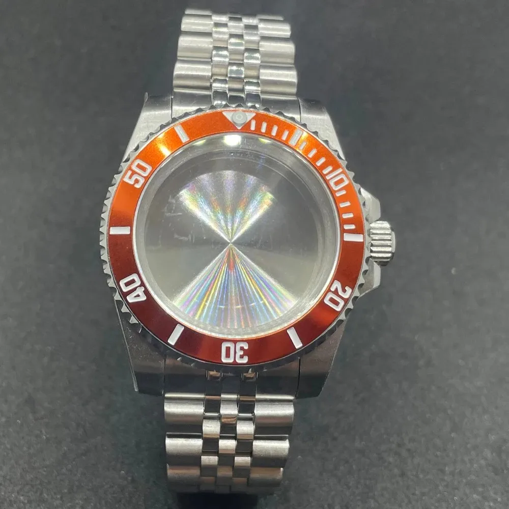 Elegant 40MM Stainless Steel Watch Case with Solid Bracelet and Glide Lock Clasp