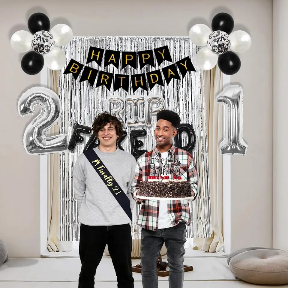PALASASA Glitter RIP Fake ID Banner - Funny 21st Birthday Decor In Black & Red - View #7