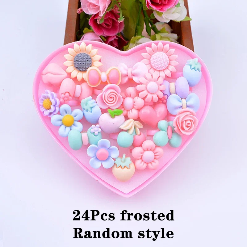 12/24/36/Pcs/Set Kids Jewelry Girl Makeup Rings Toy Flower Bow Pretend Play Princess Kids Girl Rings Decor Gifts,makeup toy,princess pretend toys,cosmetics set,princess rings