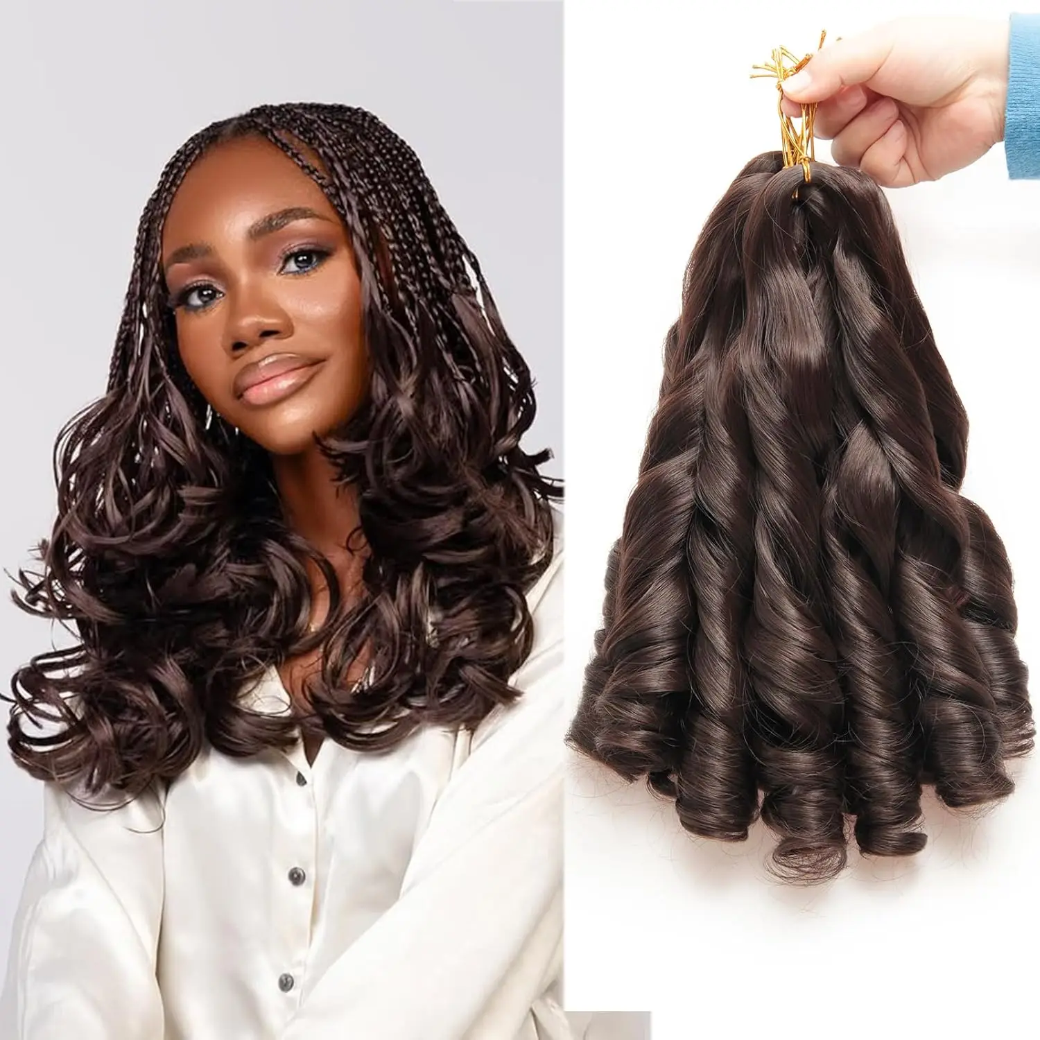 French Curl Braiding Hair 12/16/24Inch French Curl Crochet Braids Short Curly Crochet Hair Bouncy Synthetic Knotless Braiding