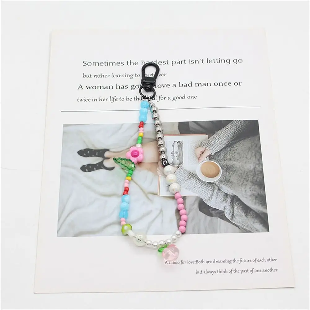 Juicy Peach Cell Phone Bead Chain Anti-Lost Phone Charm Flower Phone Lanyard Acrilico Phone Decor Cinturino Da Polso Per Telefono