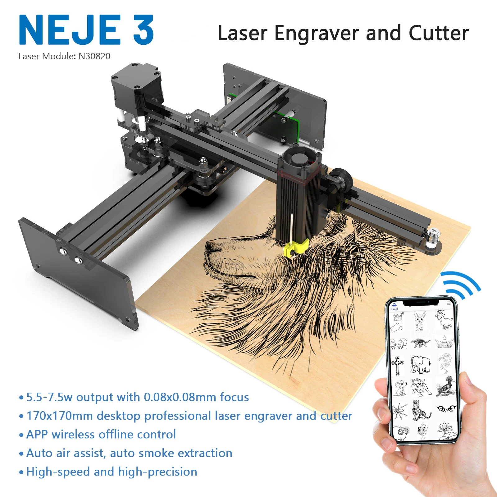 wood pellet machine NEJE 3 N30820/N30610 Laser Engraver 20W CNC Wood Engraving Machine DIY Laser Cutter with APP Control-Bluetooth-MEMS Protection portable woodworking bench Woodworking Machinery