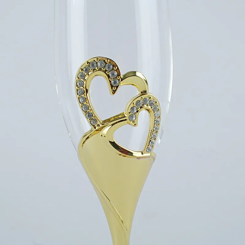 2PCs Crystal Goblet Wedding Couple Cups Goblet Sparkling Wine Glass Simple Heart-Shaped Champagne Glass