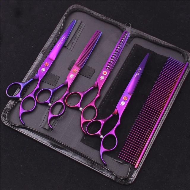 Purple Dragon Pet Scissors 7'' Stainless Dog Groomming Scissors Kit Straight Shears Thinning Shears Chunker Curved Shears Z3003 - Image 6