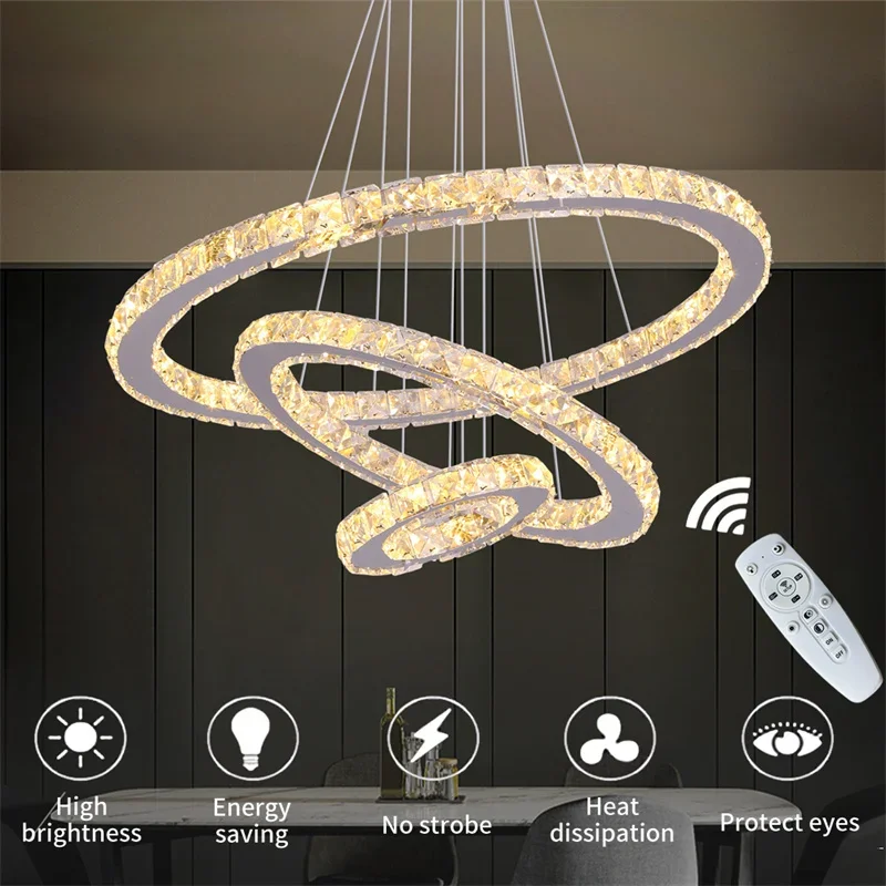 

Modern Luxury Rings Chandeliers for Dining Room Stainless Steel Home Decor Hanging Lighting Crystal Light Ceiling lamps LED