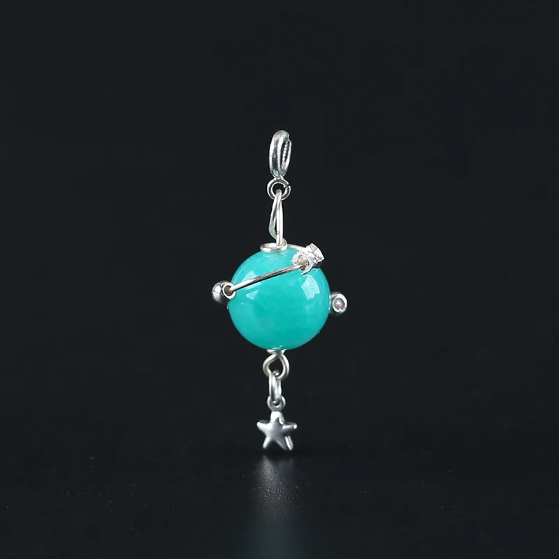 천연 아마조나이트 펜던트, 황동 도금 실버, 여성용 원형 구슬, 천연 원석 쥬얼리, 14mm, 1 개