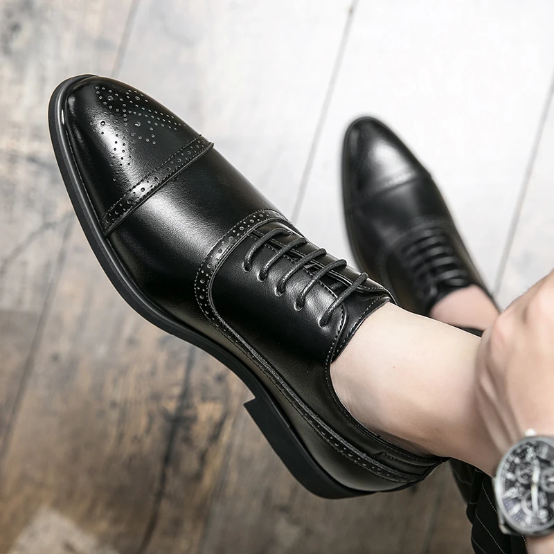 Men Retro Formal Shoes PU Luxury Business Oversized Party Office Business Block Shoes Red Sole Black Brown Size 38-48 Men Shoes 6