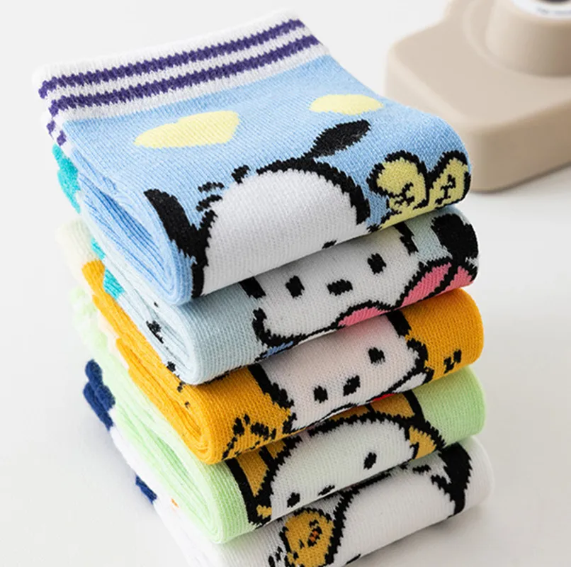 5Pairs Cartoon Toddler Baby Socks Sanrio Kuromi Mymelody Pochacco Hello Kitty Short Socks Cotton Breathable Socks for Children 4