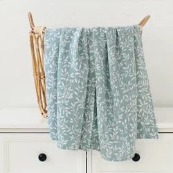 Premium Super Soft Bamboo Muslin Baby Swaddle Blanket - 120x120 Nursery Wrap - 120x120cm (White Leaf)