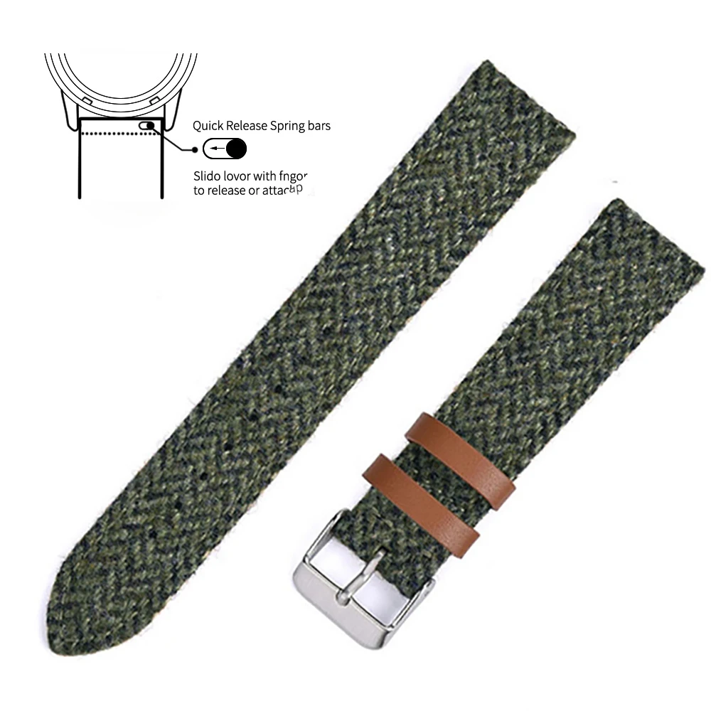 Elegant Woven Wool & Leather Watch Band - Stylish Replacement Strap