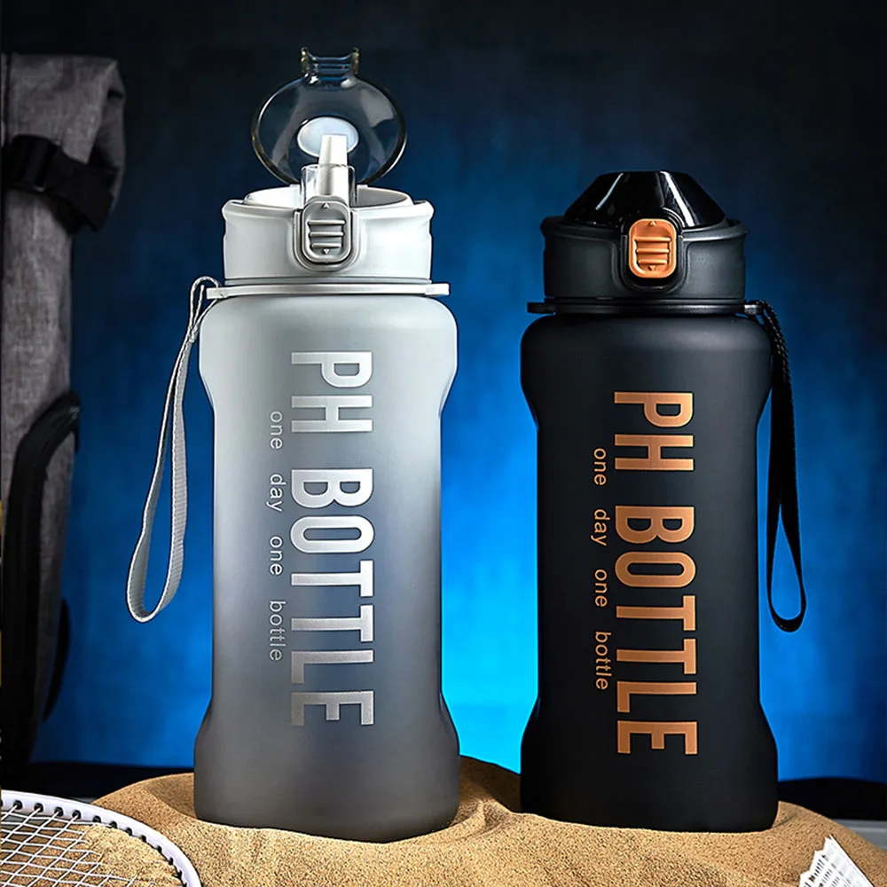 

2200ML Sports Water Bottle With Straw Men Women Fitness Water Bottles Outdoor Cold Water Bottlesc With Time Marker Drinkware