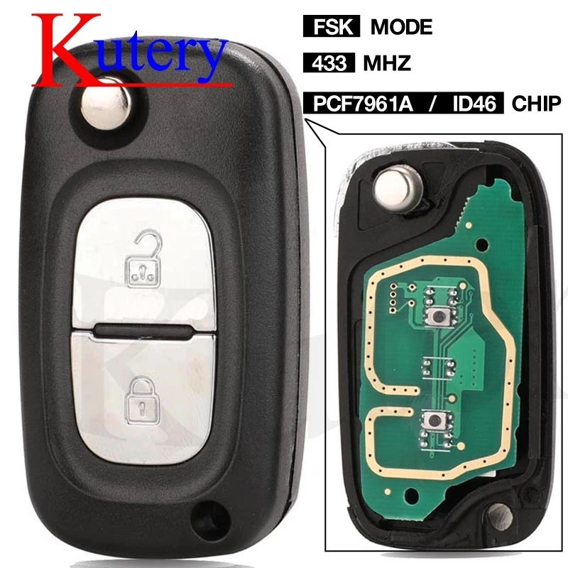 

ASK/FSK 2 BTN 433 МГц PCF7961A ID46 флип дистанционный ключ для Renault Clio III Clio 3 Kangoo Master Modus Twingo 2006-2016 7701210033
