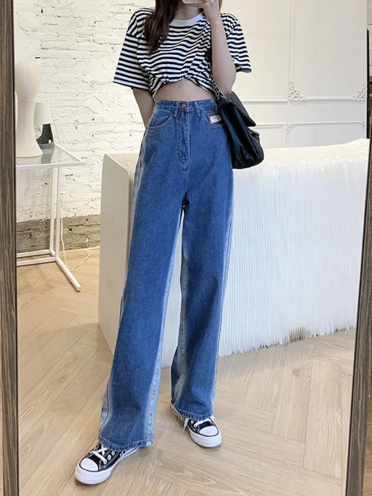 Feynzz 2022 New Straight Jeans Popular Ins Literary Trousers Harajuku Women's Lazy Simple Mid-waist Fashion Trend Japanese Style