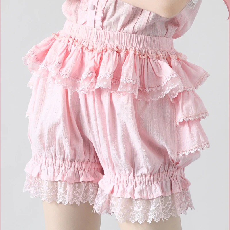 Victorian Gothic Lolita Safety Shorts Women Sweet Lace Ruffles Cotton Tiered Underwear Short Pants Girls Vintage Kawaii Bloomers Safety Shorts Safety Pants